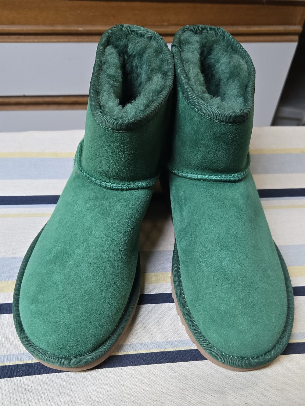 UGG Green Short Shearling Suede Slippers